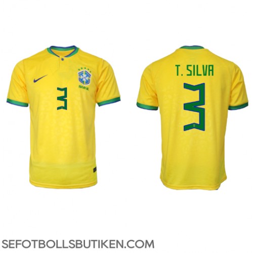 Brasilien Thiago Silva #3 Replika Hemma matchkläder VM 2022 Korta ärmar